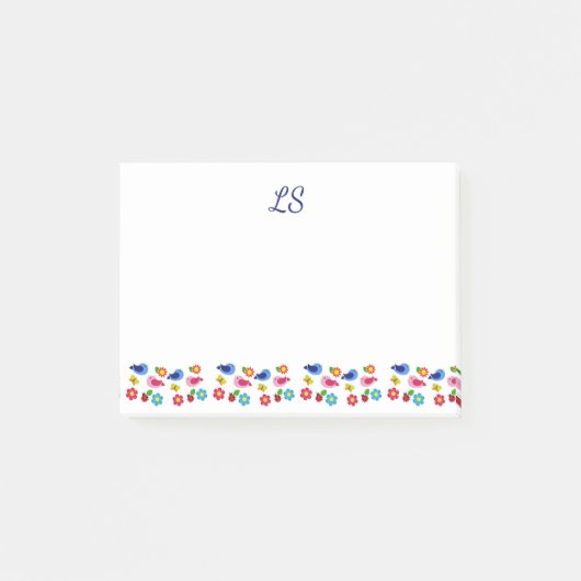 Vogels en bloemen lentepatroon wit post-it® notes (Voorkant)