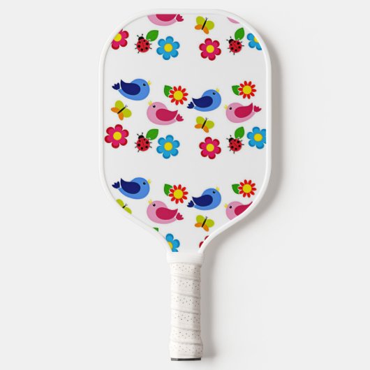 Vogels en bloemen lentstijd pickleball paddle (Voorkant)