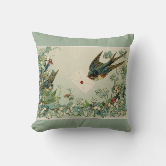  vogels en bloemen omkeerbaar donkergroen kussen (Voorkant)