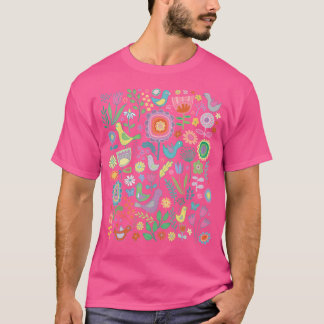 Vogels en bloemen - Pastels op zwart -  flora T-shirt
