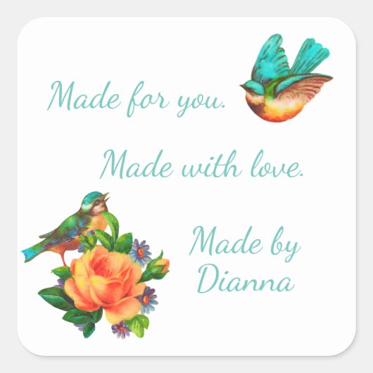 Vogels en bloemen Product Square Stickers (Voorkant)