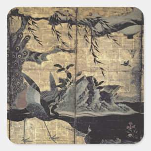 Vogels en bloemen van de vier seizoenen vierkante sticker