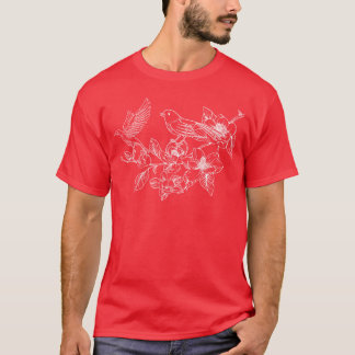 Vogels en bloemen Vrouwen Tuinieren retro T-shirt