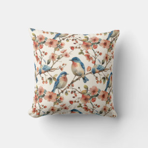 Vogels en Bloemen Waterverf Kussen