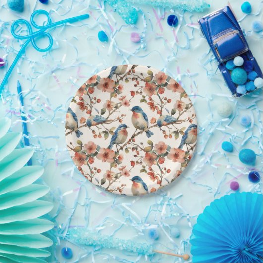 Vogels en Bloemen Waterverf Papieren Bordje (Feest)