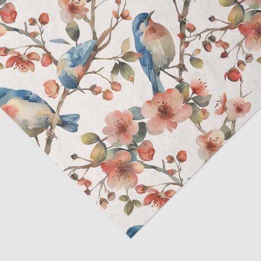 Vogels en Bloemen Waterverf Tissuepapier (Detail)