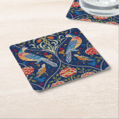 Vogels en bloemen, William Morris Vierkante Kartonnen Onderzetter (Schuin)