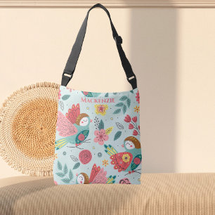  vogels en bloemenpatroon gepersonaliseerd crossbody tas