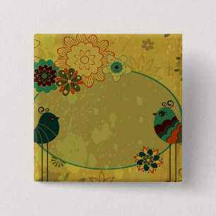  vogels en bloemontwerp vierkante button 5,1 cm