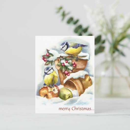  vogels en bloempotten Kerst Briefkaart (Staand voorkant)