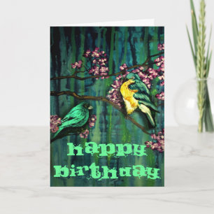 Vogels en bloesems Birthday Wish Kaart