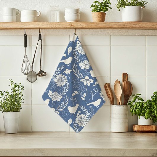 Vogels en Bloesems Blauw & Crème Theedoek