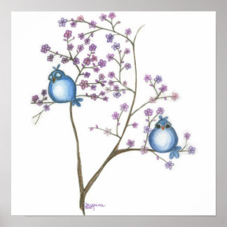 Vogels en bloesems (klein poster) poster