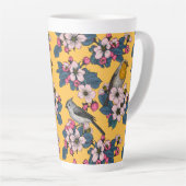 Vogels en bloesems op geel latte mok (Rechterhoek)