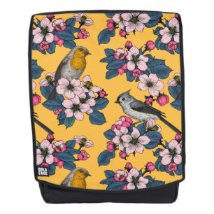 Vogels en bloesems op geel rugtassen