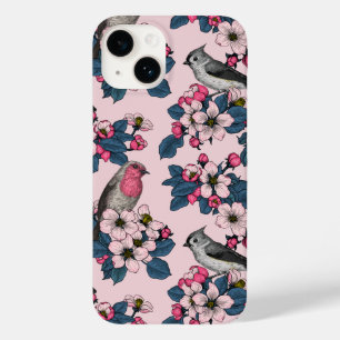 Vogels en bloesems op roze Case-Mate iPhone 14 hoesje