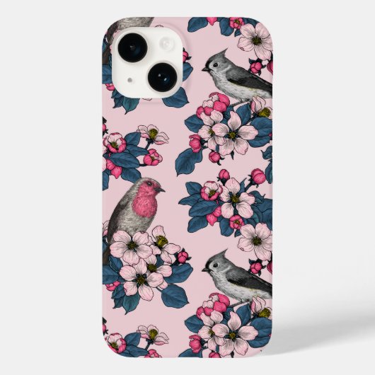 Vogels en bloesems op roze Case-Mate iPhone case (Achterkant)