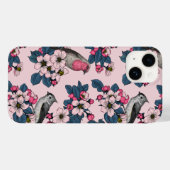 Vogels en bloesems op roze Case-Mate iPhone case (Achterkant (horizontaal))