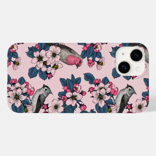 Vogels en bloesems op roze Case-Mate iPhone case (Achterkant (horizontaal))
