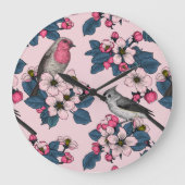 Vogels en bloesems op roze grote klok (Voorkant)