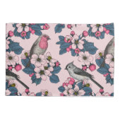 Vogels en bloesems op roze kussensloop (Achterkant-Links)
