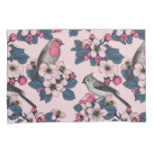 Vogels en bloesems op roze kussensloop (Voorkant-Rechts)