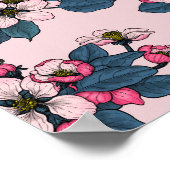Vogels en bloesems op roze poster (Hoek)