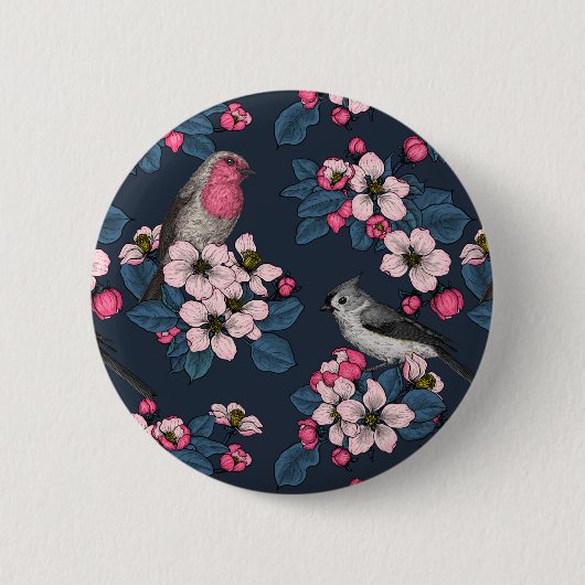 Vogels en bloesems ronde button 5,7 cm (Voorkant)