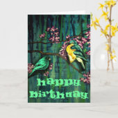 Vogels en Bloesems Verjaardagswens Kaart (Gele Bloem)