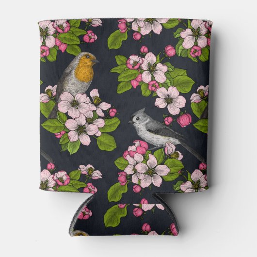Vogels en bloesems, zwart blikjeskoeler (Voorkant)