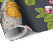 Vogels en bloesems, zwart cadeaupapier (Rol Hoek)