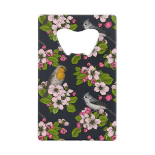 Vogels en bloesems, zwart kredietkaart flessenopener