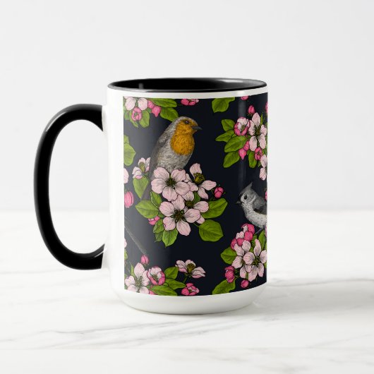 Vogels en bloesems, zwart mok (Links)