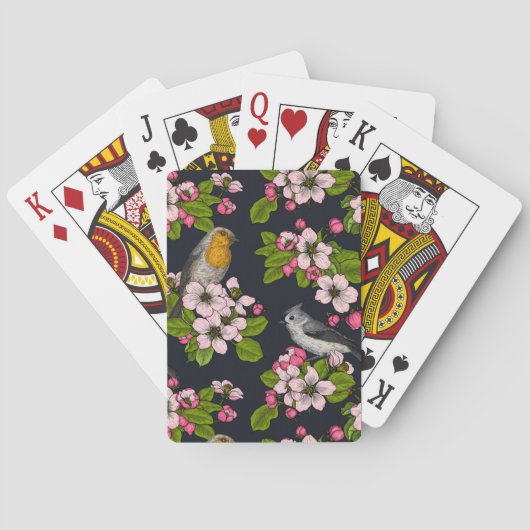 Vogels en bloesems, zwart pokerkaarten (Achterkant)
