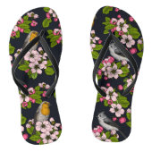 Vogels en bloesems, zwart teenslippers (Voetbed)