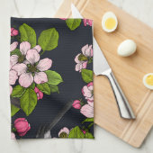 Vogels en bloesems, zwart theedoek (Quarter Fold)