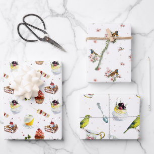Vogels en desserts waterverf bruiloftsdouche inpakpapier vel