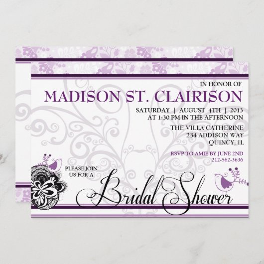 Vogels en florishans Fancy uitnodiging voor een br (Voorkant / Achterkant)