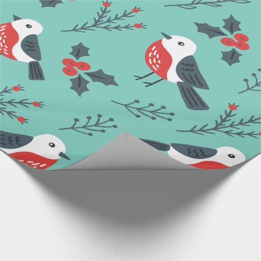 Vogels en Holly Berry kerstpatroon Cadeaupapier (Hoek)