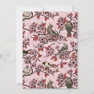 Vogels en kersenbloesem op roze rood