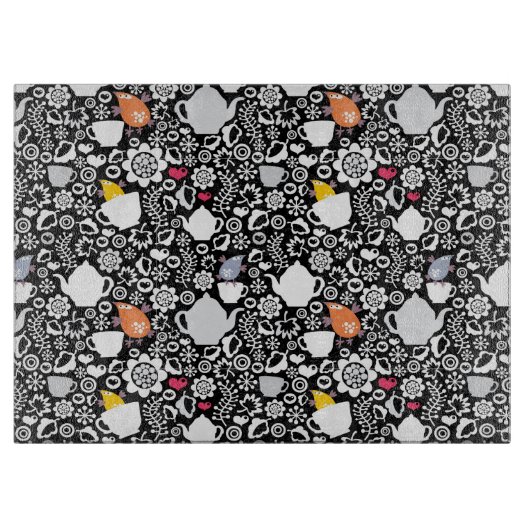 Vogels en kopjes snijplank (Voorkant)