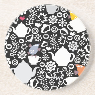 Vogels en kopjes zandsteen onderzetter