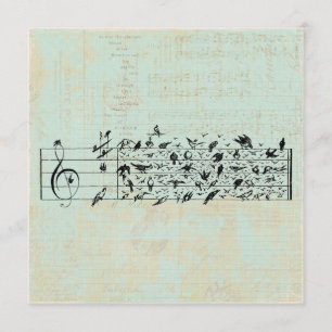 Vogels en muziekpapier  geouten mint groen kaart