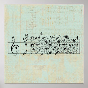 Vogels en muziekpapier geouten mint groen poster