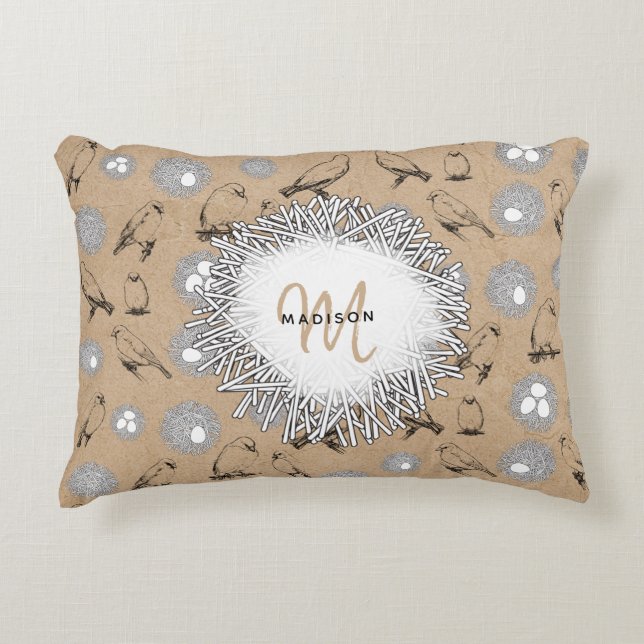  vogels en nestkraft Brown Accent Kussen (Voorkant)