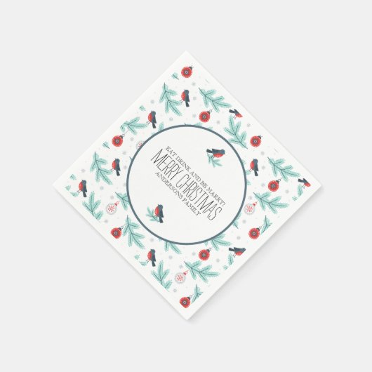 Vogels en Ornamenten kleurrijk kerstpatroon Servetten (Hoek)