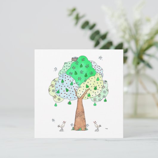 Vogels en perenbomen - Initiaal van haring Feestdagenkaart (Staand voorkant)