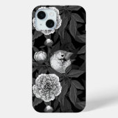 Vogels en pioenbloemen monochroom, grijs Case-Mate iPhone case (Achterkant)