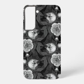 Vogels en pioenbloemen monochroom, grijs samsung galaxy hoesje (Achterkant)