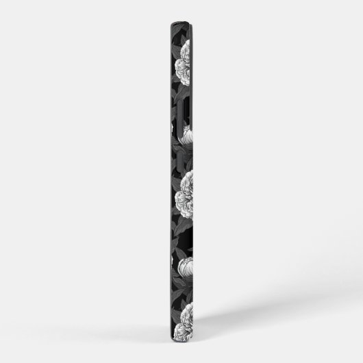 Vogels en pioenbloemen monochroom, grijs samsung galaxy hoesje (Rechterkant)